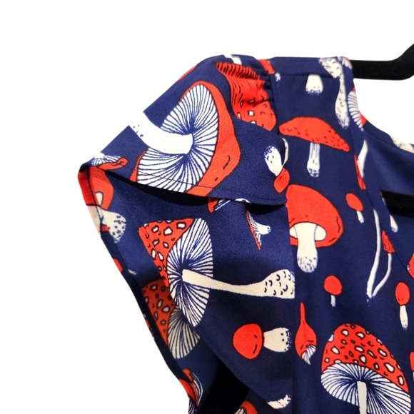 MODCLOTH SATURDAY SPLENDOR A LINE  MUSHROOM DRESS, RED BLUE AND WHITE SZ M - Picture 7 of 11